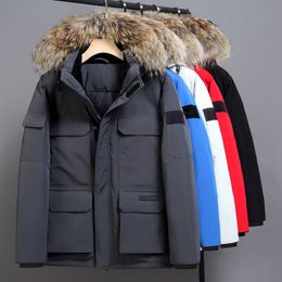 Giacca da cappotto soffice firmata da uomo Canada Winter down top trend Fashion parka Cappotto caldo ricamato con cintura spessa in tessuto antivento impermeabile di qualità