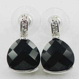 Dangle Earrings Vintage Black Crystal Zircon 925 Sterling Silver Simple Sparkling Ear Buckles For Women Fashion Elegant Fine Jewellery TE529