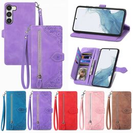 Cases For Samsung S23 Ultra Plus A03S USA A04S A13 5G M13 X Cover 6 Pro A23E A14 Multifunctional Zipper Leather Wallet Lace Flower Print Stand Flip Cover Card Cash Pouch