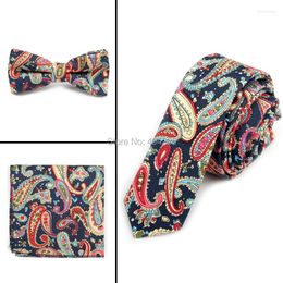 Bow Ties HOOYI 2022 Arrival Fashion Cotton Neck Tie Set Narrow For Men Bowties Pocket Square 3pcs In 1
