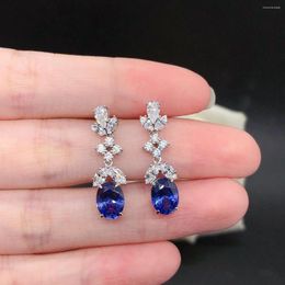 Stud Earrings Solid 14K White Gold Au585 1.5/Piece Oval Shape Blue Diamond For Female Lovely Jewelry Love Promise Ring