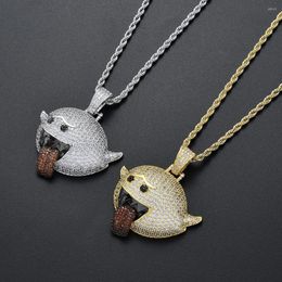 Pendant Necklaces Bling Iced Out Cartoon Ghost Pendants Siver Colour Copper Material Micro Pave CZ Stone Mens Hip Hop Rapper Jewellery