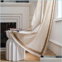 Curtain Drapes Cotton And Linen Curtains For Living Room Semishading Window Bedroom Flax Woven Lace Fabric Drapes Drop Delivery Ho Dhnlg