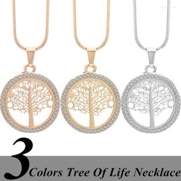 Pendant Necklaces European And American Creative Natural Hollow Tree Of Life Necklace Alloy Diamond Inlaid Sweater Chain Accessories