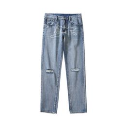 Мужские джинсы 2021 Kpop с мультяшным принтом собаки в стиле ретро, мужские джинсы-карандаш, рваные повседневные тонкие женские джинсовые брюки, брюки Hombre T221102