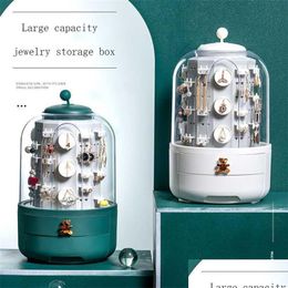 Storage Boxes Bins Jewelry Storage Box Makeup Organizer Earring Display Stand Bracelet Necklace Plastic Large Capacity 360 Degree Dhpiy