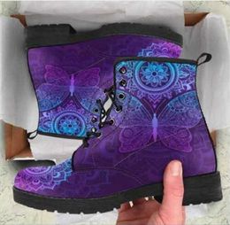 Digital Print Autumn Lady High Top Skull Pattern Boot 2021 British PU Women's Fashion Work Boots K78