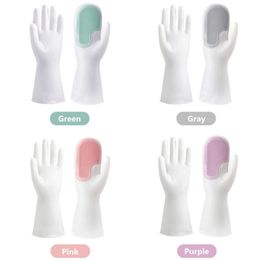 Multifunctional Magic Brush Dishwashing Glove Rubber Durable Kitchen Chores Housework Cleaning Silicone Waterproof Gloves Tool gift 4 Colours