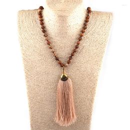 Pendant Necklaces MOODPC Fashion Bohemian Tribal Artisan Jewellery Natural Stone Knotted Thread Tassel Necklace