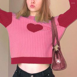 Womens Sweaters Patchwork Womens Sweater Long Sleeve O-neck Love Pattern Color-Match Knit Ladies Pullover Casual Female Knitwear Top