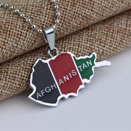 Chains Wholesale Hip Hop Afghanistan Map And Flag Pendant Necklace For Women Men Afghan Custom Fashion Jewellery Gift Silver Colour