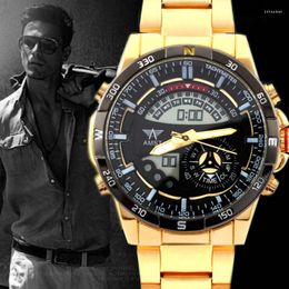 Wristwatches AMST Mens Watches Analog Digital Led Sports Men Gold Plated Clock Dual Display Military Male Relogio Masculino