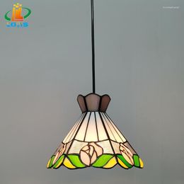 Pendant Lamps 8" Flower Glass Chandelier Tiffany Style Western Restaurant Milk Tea Shop Corridor Lighting Simple Nordic Creative