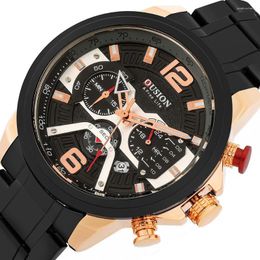 Wristwatches Men's Luxury Watches 2022 Fashion Black Gold Silver Quartz Wristwatch Big Dial With Calendar Man Full Steel Watch Hour
