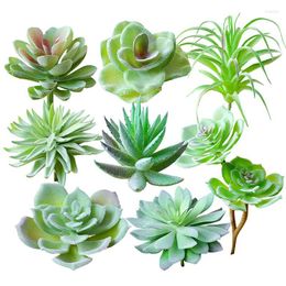 Decorative Flowers Artificial Green Succulent Flocking Plants Home Garden Office Wedding Decor Mini Bonsai Plante Artificielle