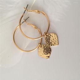 Hoop Earrings Trendy 2022 Arrivals Gold Color Plating Hammered Leaf Charm For Women Girl Lovely Girly Naturalism Jewelry