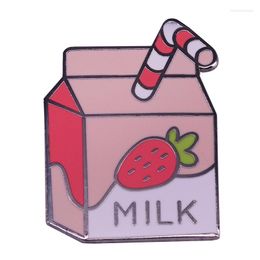 Brooches Strawberry Milk Carton Pin Cute Pastel Creative Drinks Accessory