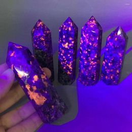 Decorative Figurines Natural Yooperlite Crystal Point Column Quartz Obelisk Hexagonal Single Wand Reiki Healing Flame Stone Gem Home