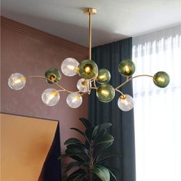 Chandeliers 2022 Nordic Vintage LED Chandelier For Living Room Stained Glass Shade Home Indoor Lighting Bedroom Loft Golden Ceiling Lamp