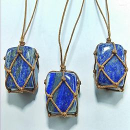 Pendant Necklaces FYJS Unique 10 Pcs Handmade Weave Wrap Irregular Shape Lapis Lazuli Rope Chain Necklace Ethnic Jewellery