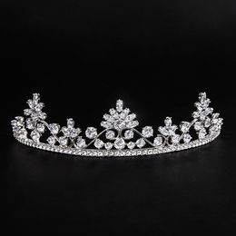 Elegant Crystal Wedding Crown Hair Jewelry Bridal Headpiece Silver Color Flower Tiara Birthday Party Gift Accessories