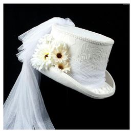 Berets 4 Size Wool Top Hat Women Bride Fedora Lady Mesh Steampunk Beaver Party Wedding