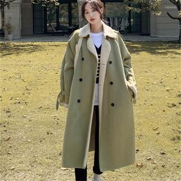 Women's Fur Lambswool Suede Coat Women Mid-Length Winter Vintage Double-Breasted Thick Warm Cotton Padded Jacket Female Overcoat H2610