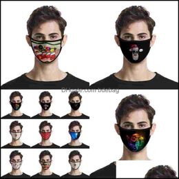 Designer Masks Merry Christmas Face Masks Mascarilla Santa Claus Colour Pupar Printing Cloth Black Reusable Cotton Mask Fashion Kids Dhb59