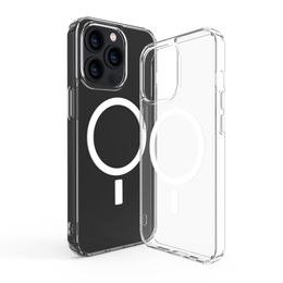 Transparent Magnetic Wireless Charging Cases Acrylic Shockproof Military Grade Cover For iPhone 14 13 12 11 Pro Max XR XS X 8 7 Plus Samsung S22 Ultra With OPP Bag