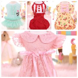 Dog Apparel Small Clothes Wedding Dress Pet Clothing For Dogs And Cats Print Cat Lace Skirt Summer Dresses Puppy Princess Costume Pink