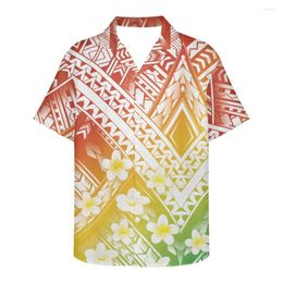 Men's Casual Shirts Hycool Men's Clothing Polynesian Tribal Hawaii Floral Pattern Fashion Summer Short Sleeve Vintage Clothes