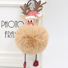 Plush Santa Claus hair ball keychain pendant Christmas elk hair's ball bag reindeer gift Car Keyring Earrings Accessories