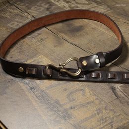 Belts Copper Hook Buckle-In Men Oil Tanned Full Grain Braided Belt American Vintage Handmade Harajuku Distressed Brown Gentleman