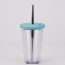 Reusable Cup 16OZ Double Wall Thick Plastic Tumbler Leak Proof Design Bubble Tea Mug SN5027