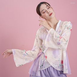 Stage Wear Floral Classical Dance Tops Women Chinese Costume Chiffon Lyrical Fairy Festival Outfit JL3781