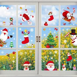 Christmas Decorations Cute Cartoon Stickers Snowman Santa Elk Window Wall Sticker Home Party Decoration Xmas Shopwindow