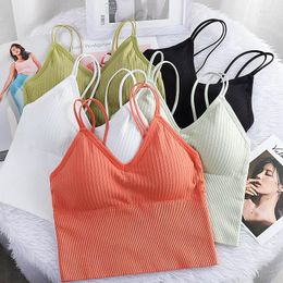 Bustiers & Corsets Nylon/Spandex Women Bras Breathable Elastic 1Pcs Detachable Fitness Sport Tops Sexy U Shape Solid Colour Traceless