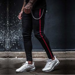 Men's Jeans Mens Side Stripe Skinny Fit Black Denim Jeans Hip Hop Streetwear Solid Color Plus Size Slim Fit Lightweight Cotton Jeans for Men T221102