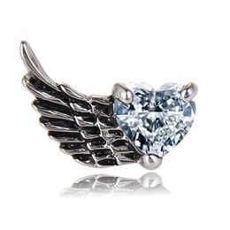 Antique Stainless Steel Angel Wings Stud Earring Heart Zircon Diamond Ear Rings for Men Women Hip Hop Punk Fine Fashion Jewelry