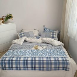 Bedding Sets Blue White Gray Patchwork Duvet Cover Washed Cotton Soft Set With Zipper Ties Bed Sheet Pillow Shams