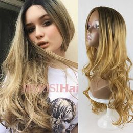 Women's Hair Wigs Lace Synthetic Wig Fashion Gradient Color Long Curly Hair ffy Big Wave Chemical Fiber Headgear Female