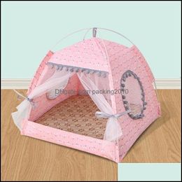 Dog Houses Kennels Accessories Four Seasons Currency Dog Houses Small Dogs Teddy Bed Folding Tent Nest Summer Portable Pet Supplie Dhwx7