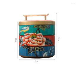 Storage Bottles Creative Painted Ceramics Hand-painted Three-layer Box Snack Festive Gift Jewellery Crafts