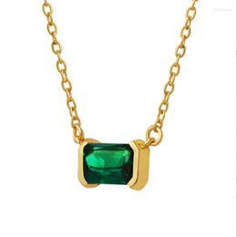 Pendant Necklaces Trendy Big Green Crystal Square Necklace For Women Fashion Luxury Gold Colour Plated Chain Ladies Jewellery