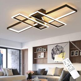 Chandeliers 60W Dimmable LED Ceiling Light Fixtures Black&White Square Chandelier Lamp For Living Room Dining Bedroom Foyer
