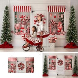 Background Material Winter Candy Shop Backdrop Christmas Sweet Girls Children Portrait for P o Studio Xmas Trees Retro White Wood Decor 221111