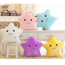 Plush Dolls 34CM Creative Toy Luminous Pillow Soft Stuffed Glowing Colourful Stars Cushion Led Light Toys Gift For Kids Children Girls 221113