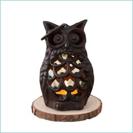 Candle Holders Iron Owl Candlestick Study Desktop Decor Holder Creative Vintage Candle Lantern For Home Coffee Decoration Holders Dh Dhrwl