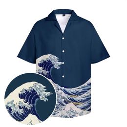 Men's Casual Shirts Hawaiian Men's Famous Japanese Wave Painting Tops Plus Size Bar Party Wear Summer Beach Shorts Sleeve