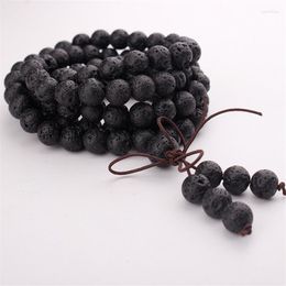 Strand Drop 6mm 8mm 10mm Natural Lava Rock Stone Healing Gem 108 Buddhist Prayer Beads Tibetan Mala Bracelet Necklaces